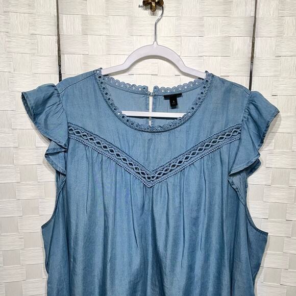 Torrid Flutter Blouse Denim Medium Wash Women’s Size 3X Feminine Summer Girly - Picture 3 of 10